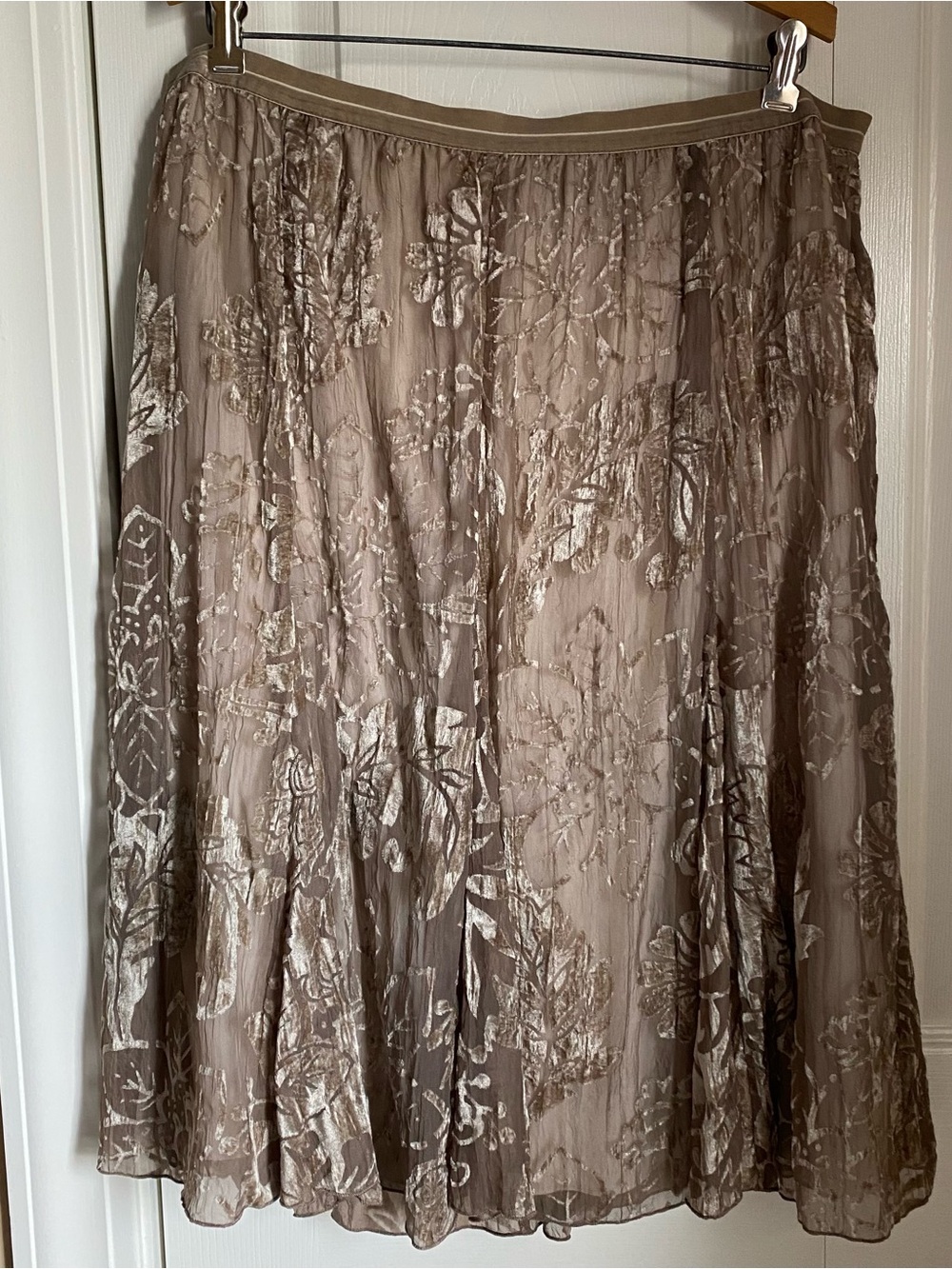 Susan Graver Floral Velvet Burnout Midi Skirt 1X Flowy Cottage Whimsy Fall
